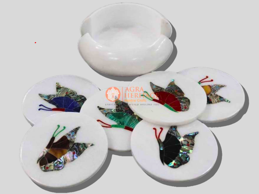 Multi Color Butterfly Art Tea Cup Coaster Set